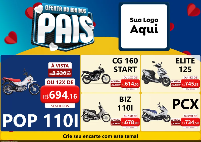 Modelo de Encarte para Encarte A4 Horizontal com o tema Oferta Do Dia Dos Pais para Concessionaria de Motos