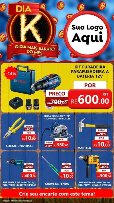 Modelo de Rede Social para Stories com o tema Dia K - O Dia Mais Barato Do Mês para Maquinas e Ferramentas