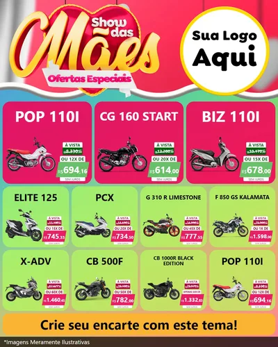 Modelo de Rede Social para Feed Instagram com o tema Show das Mães - Ofertas Especiais para Concessionaria de Motos