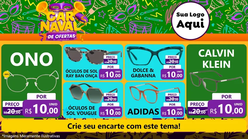 Modelo de TV para TV Horizontal com o tema Carnaval de Ofertas para Óticas