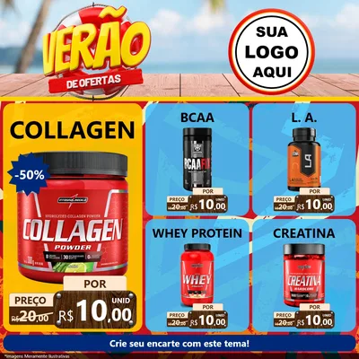 Modelo de Rede Social para Feed Facebook com o tema Verão de Ofertas para Suplementos alimentares