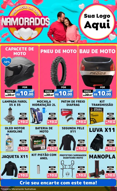 Modelo de Encarte para Encarte Grande com o tema Promoção Dia dos Namorados para Moto peças