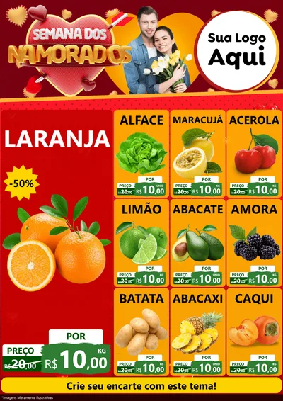 Modelo de Encarte para Encarte A4 Vertical com o tema Semana dos Namorados para Hortifrúti