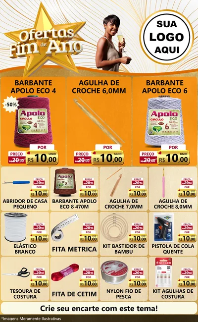 Modelo de Encarte para Encarte Grande com o tema Ofertas Fim de Ano para Armarinho e Aviamentos