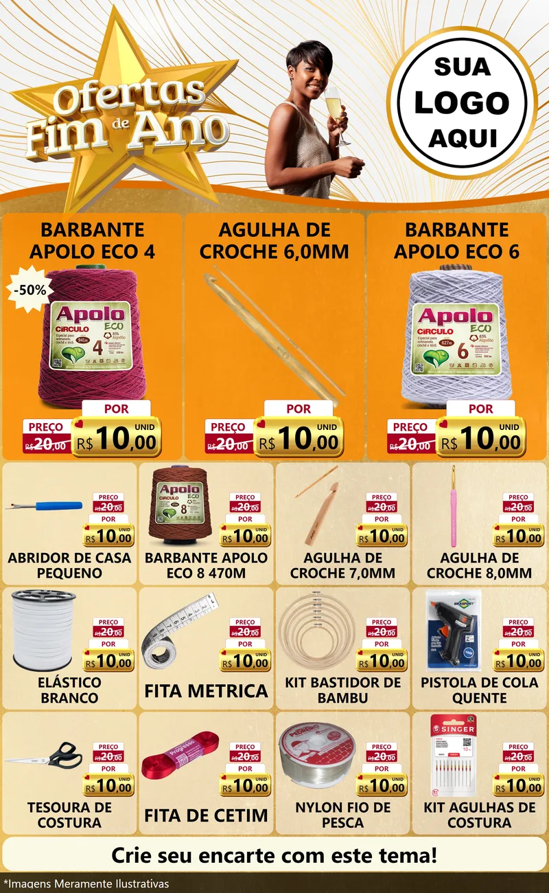 Modelo de Encarte para Encarte Grande com o tema Ofertas Fim de Ano para Armarinho e Aviamentos