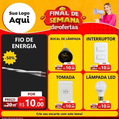 Modelo de Rede Social para Feed Facebook com o tema Final de Semana de Ofertas para Materiais Elétricos