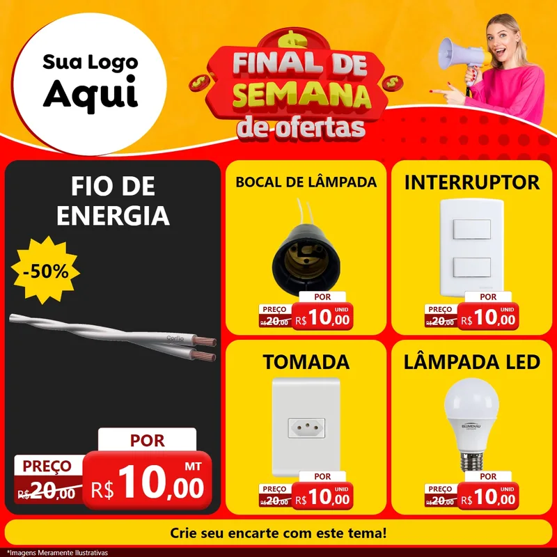 Modelo de Rede Social para Feed Facebook com o tema Final de Semana de Ofertas para Materiais Elétricos