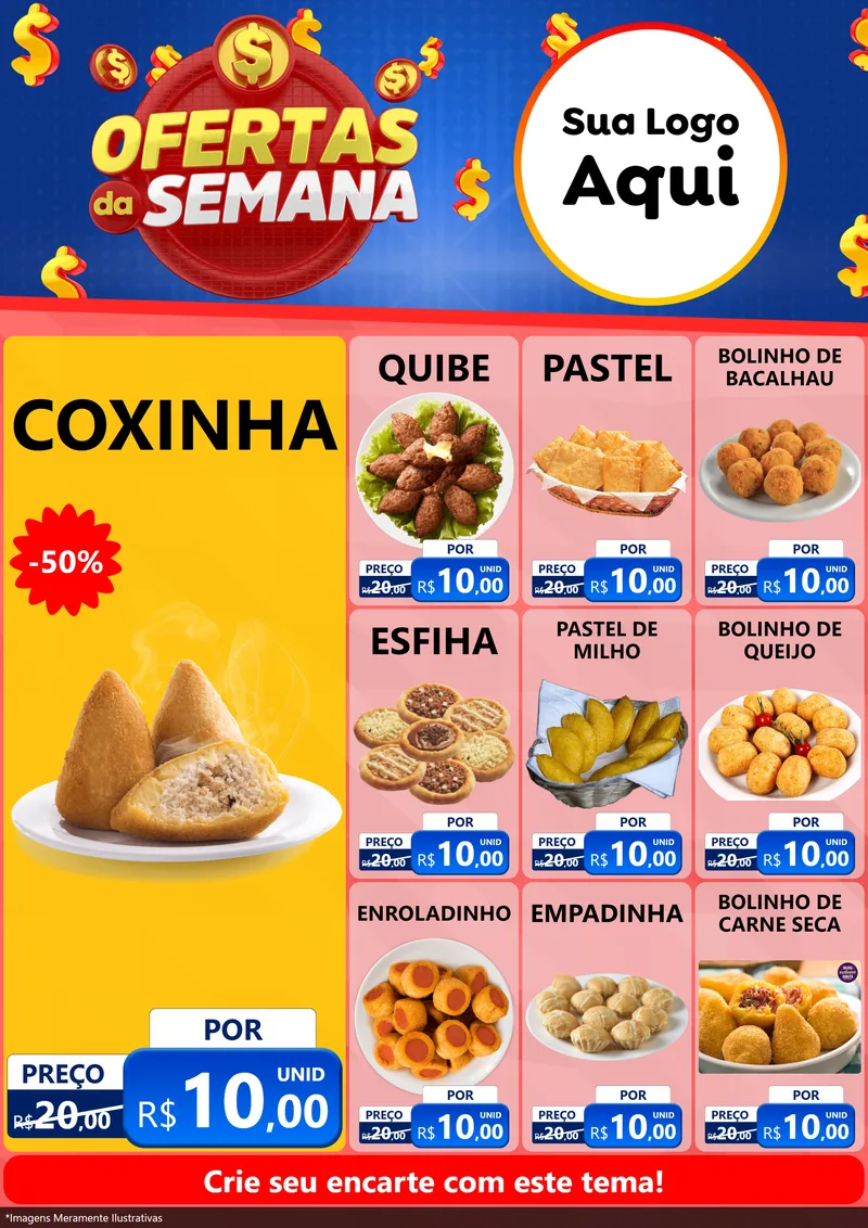 Modelo de Encarte para Encarte A4 Vertical com o tema Ofertas Da Semana para Salgadaria