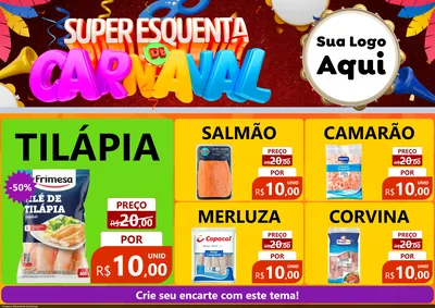 Modelo de Encarte para Encarte A4 Horizontal com o tema Super Esquenta de Carnaval para Peixaria