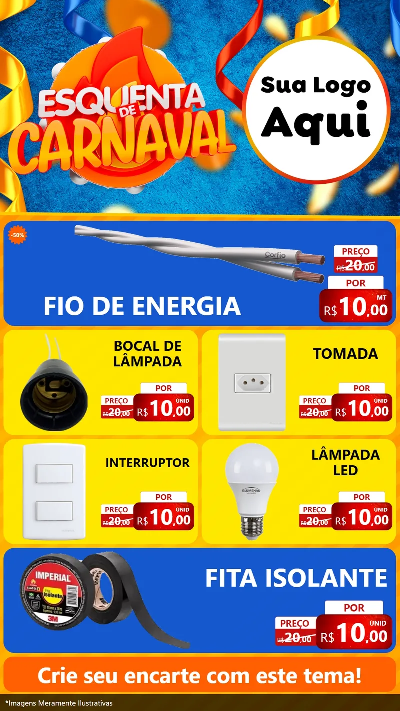 Modelo de TV para TV Vertical com o tema Esquenta de Carnaval para Materiais Elétricos
