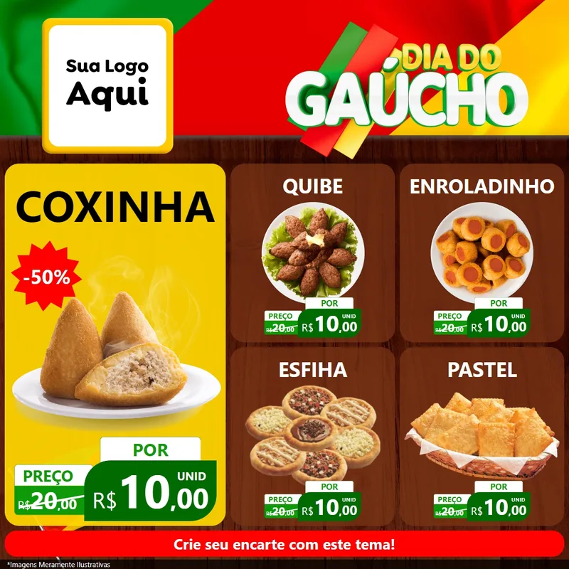 Modelo de Rede Social para Feed Facebook com o tema Dia do Gaúcho para Salgadaria