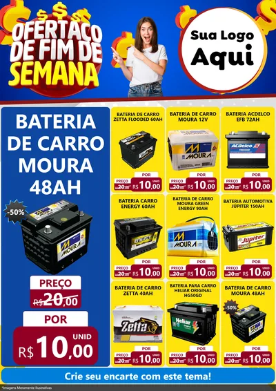 Modelo de Encarte para Encarte A4 Vertical com o tema Ofertaço de Fim de Semana para Baterias Elétricas