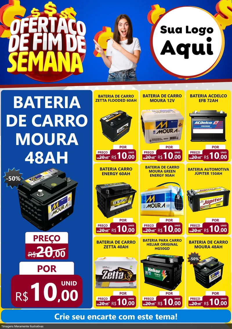Modelo de Encarte para Encarte A4 Vertical com o tema Ofertaço de Fim de Semana para Baterias Elétricas