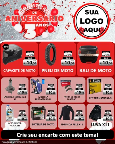 Modelo de Rede Social para Feed Instagram com o tema Promoção de Aniversário - 3 Anos para Moto peças