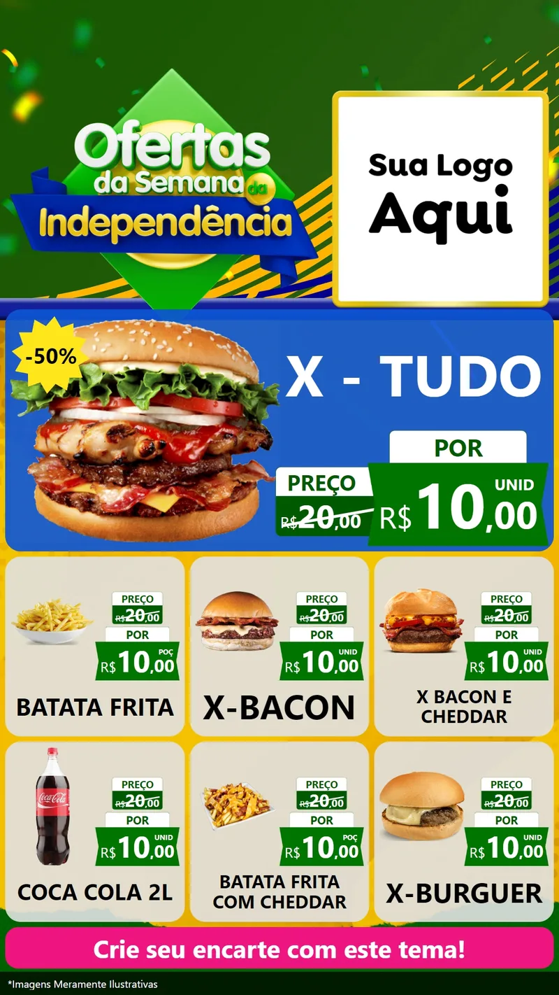 Modelo de Rede Social para Stories com o tema Ofertas da Semana da Independência para Hamburgueria