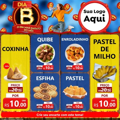 Modelo de Rede Social para Feed Facebook com o tema Dia B - O Dia Mais Barato Do Mês para Salgadaria