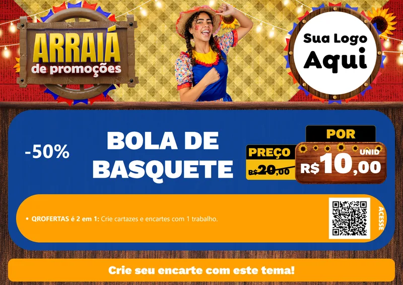 Modelo de Cartaz para Cartaz A4 Horizontal com o tema Arraiá de Promoções para Artigos Esportivos
