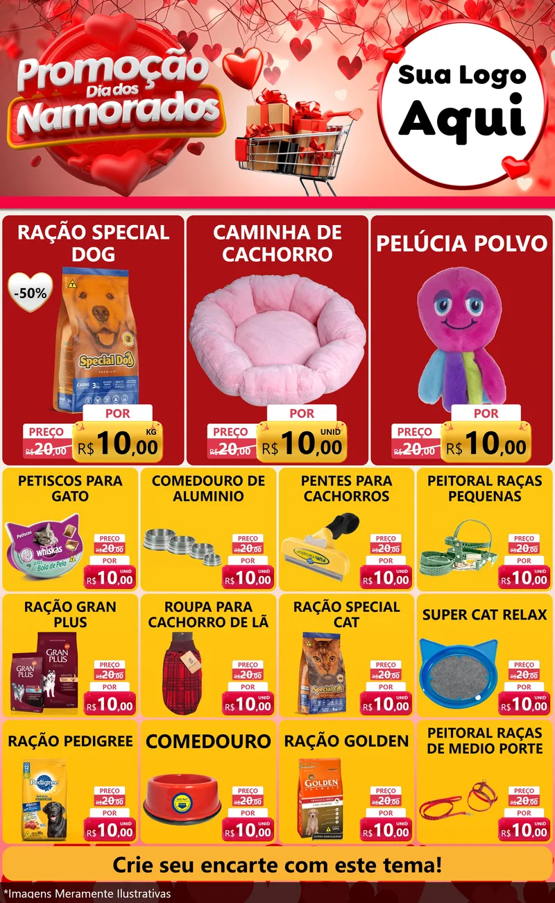 Modelo de Encarte para Encarte Grande com o tema Promoção Dia dos Namorados para Pet Shop