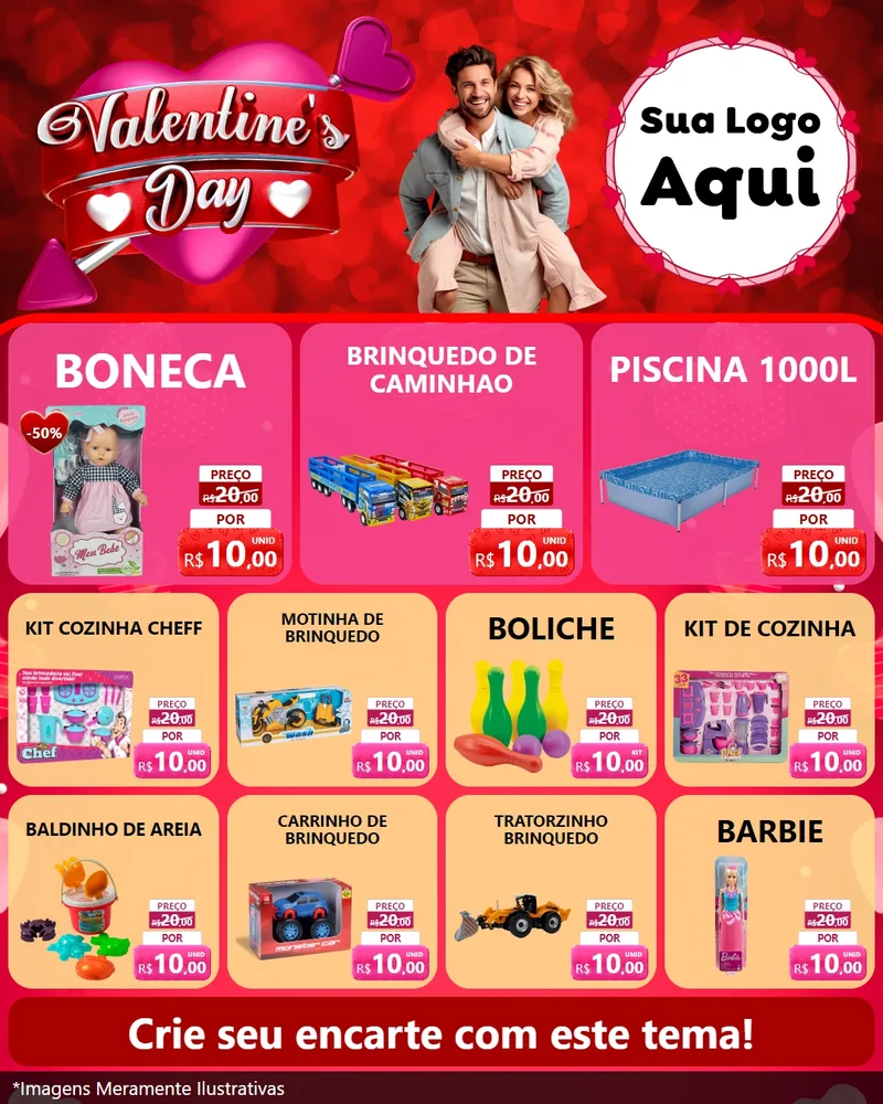 Modelo de Rede Social para Feed Instagram com o tema Valentine's Day para Brinquedos