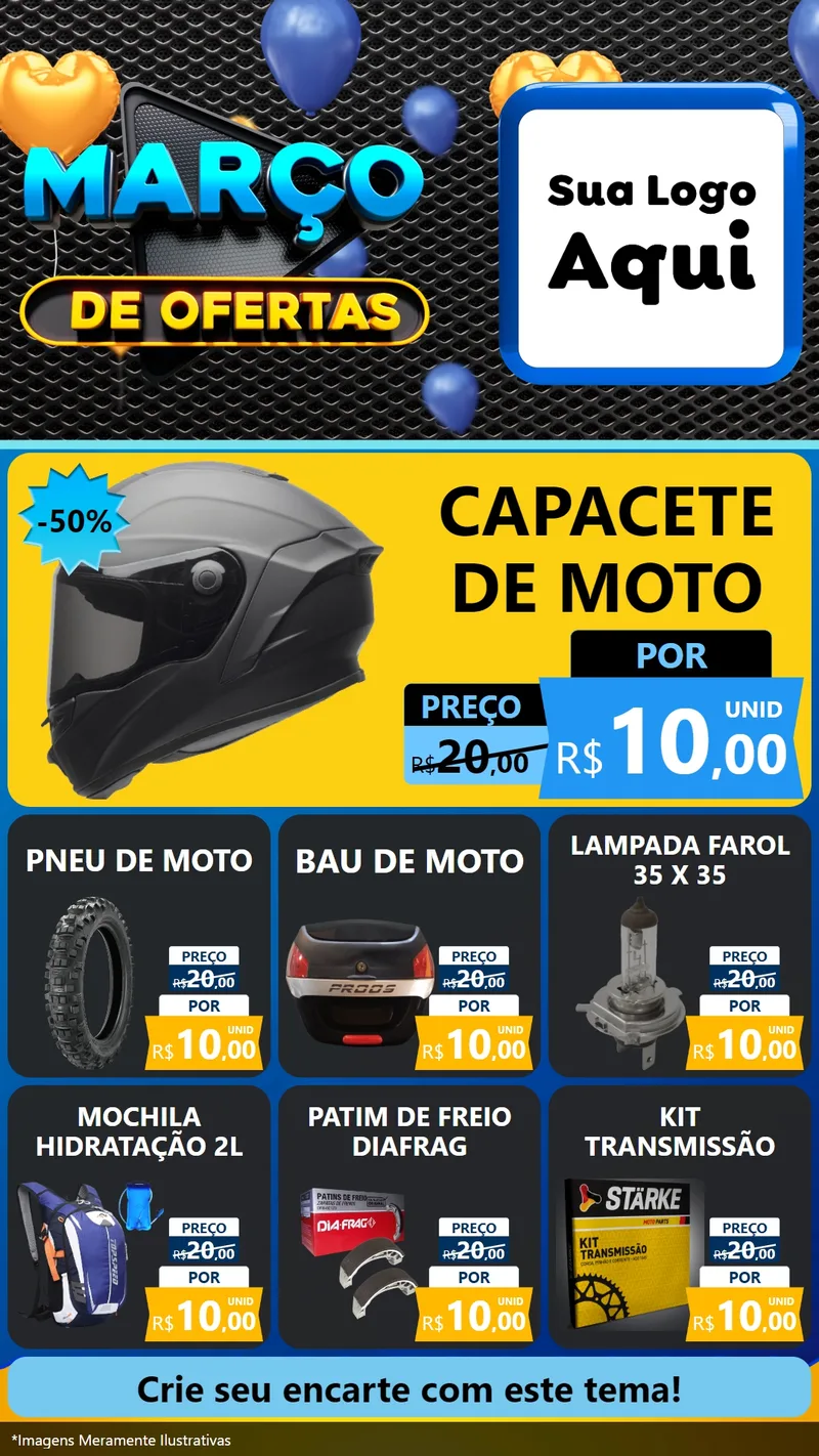 Modelo de Rede Social para Stories com o tema Março de Ofertas para Moto peças