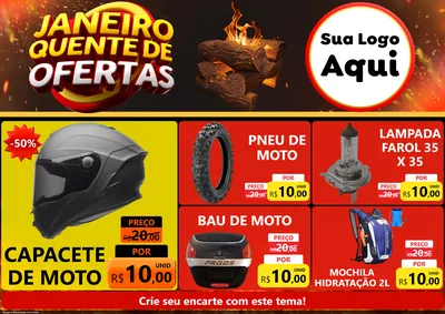 Modelo de Encarte para Encarte A4 Horizontal com o tema Janeiro Quente de Ofertas para Moto peças