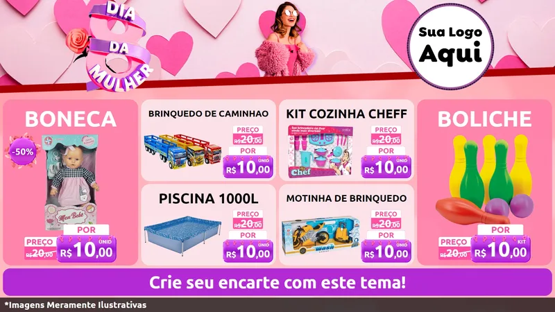 Modelo de TV para TV Horizontal com o tema Dia da Mulher para Brinquedos