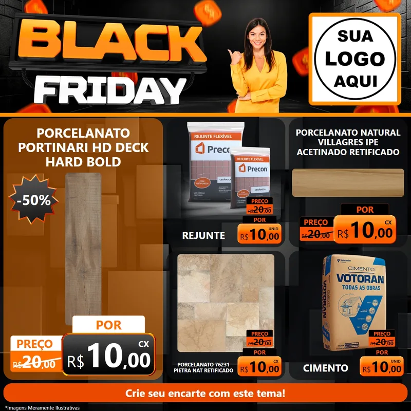 Modelo de Rede Social para Feed Facebook com o tema Black Friday para Pisos e revestimentos