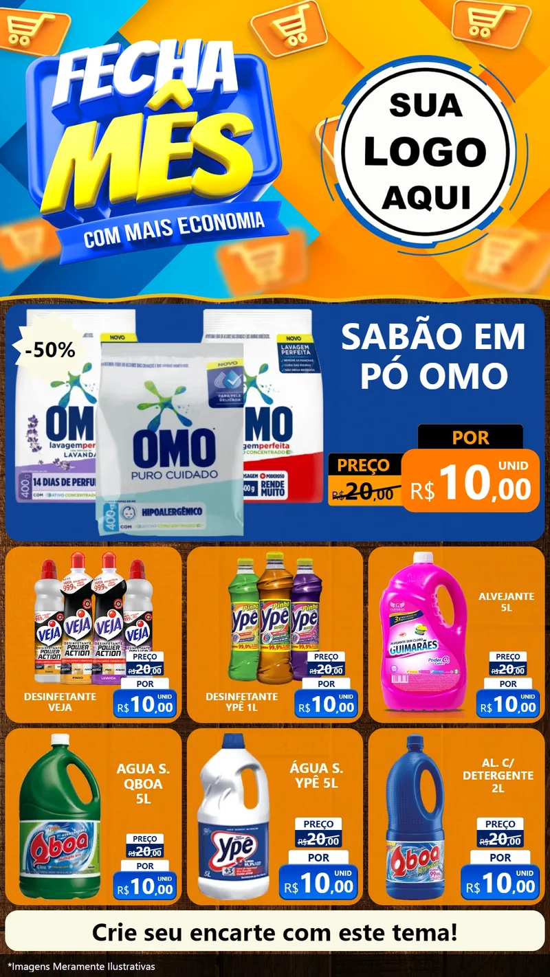 Modelo de Rede Social para Stories com o tema Fecha Mês Com Mais Economia para Produtos de Limpeza