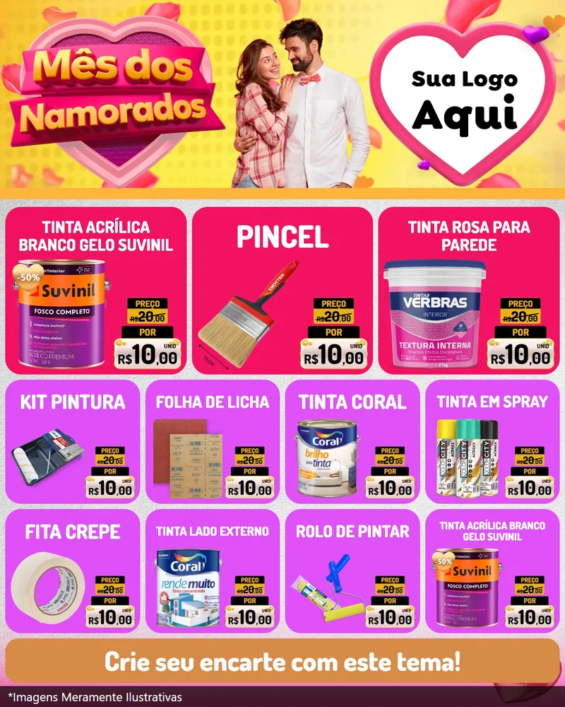 Modelo de Rede Social para Feed Instagram com o tema Mês dos Namorados para Tintas e Ferramentas