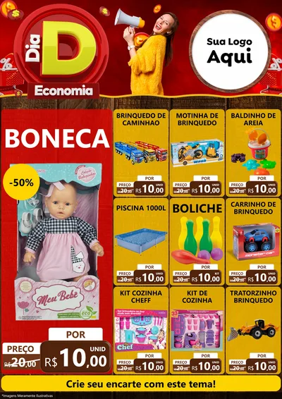 Modelo de Encarte para Encarte A4 Vertical com o tema Dia D Economia para Brinquedos