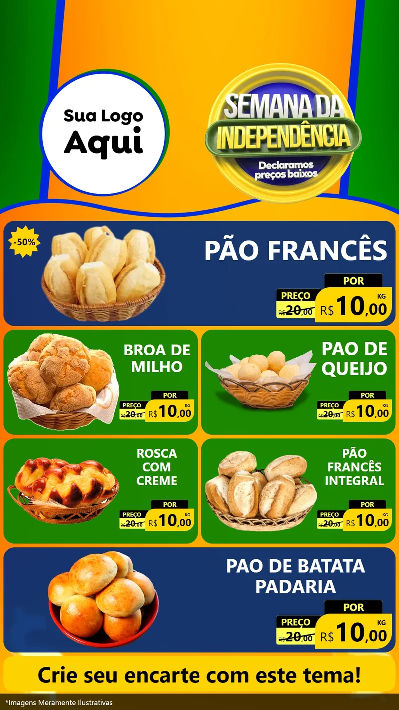 Modelo de TV para TV Vertical com o tema Semana da Independência Declaramos Preços Baixos para Padaria