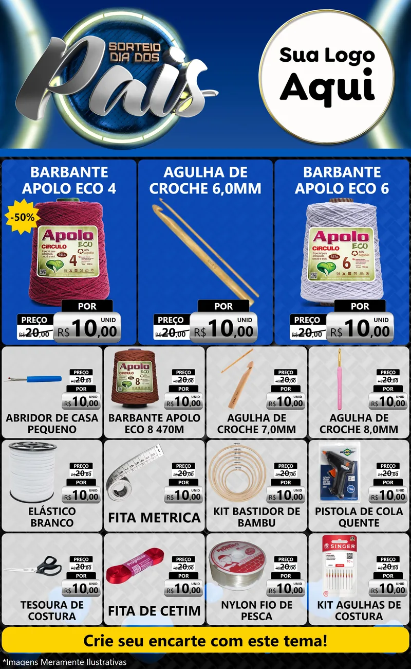 Modelo de Encarte para Encarte Grande com o tema Sorteio Dia Dos Pais para Armarinho e Aviamentos