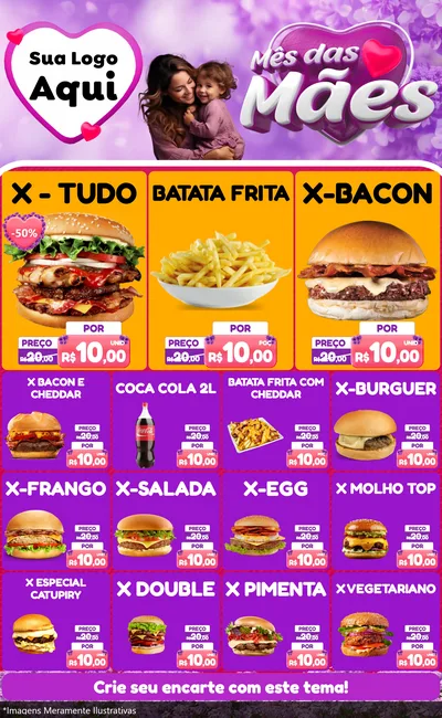 Modelo de Encarte para Encarte Grande com o tema Mês das Mães para Hamburgueria