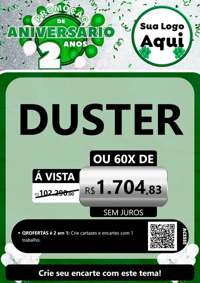 Modelo de Cartaz para Cartaz A4 Vertical com o tema Promoção de Aniversário - 2 Anos para Concessionaria de Carros