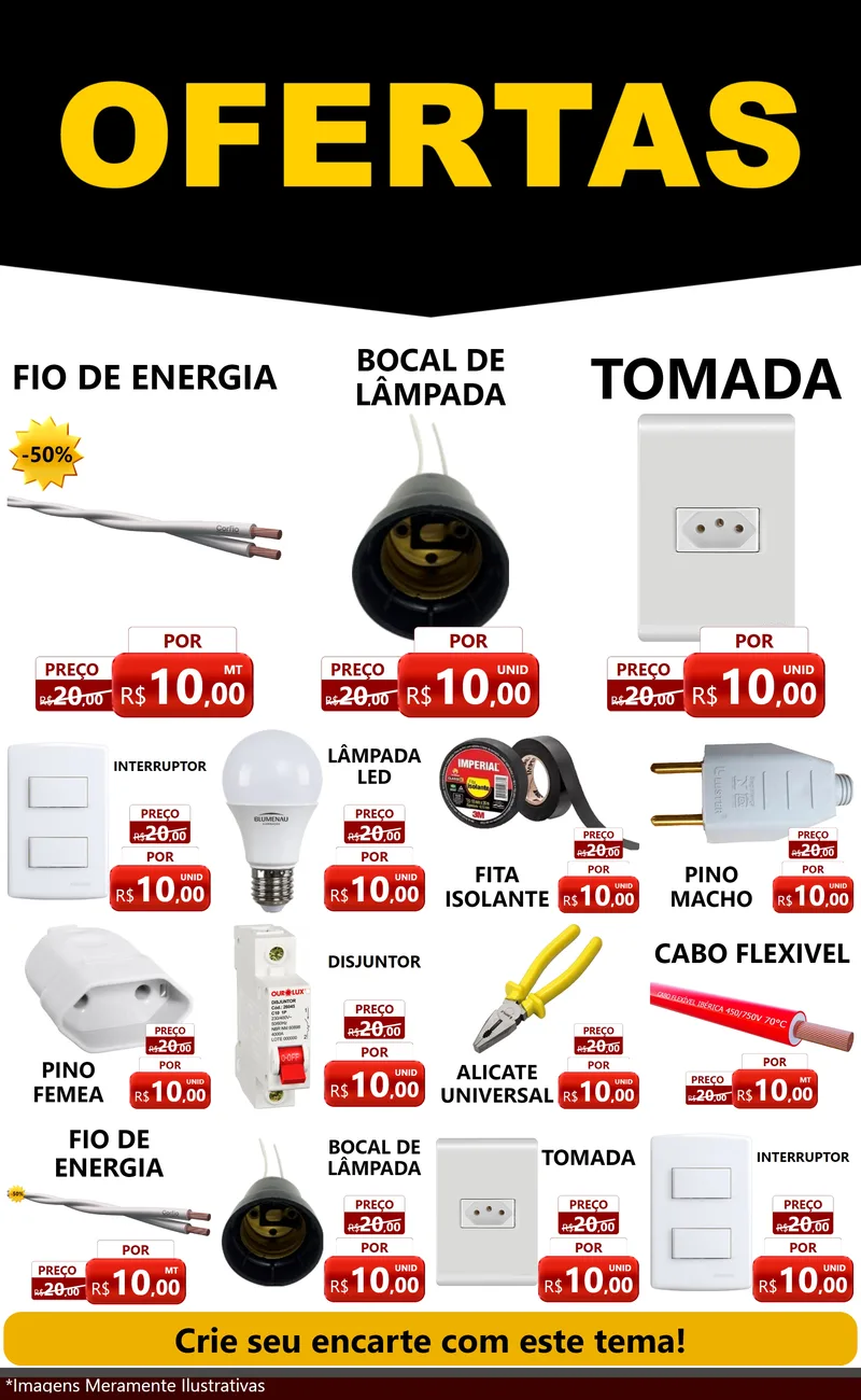 Modelo de Encarte para Encarte Grande com o tema Ofertas Preto e Vermelho Cartaz para Materiais Elétricos