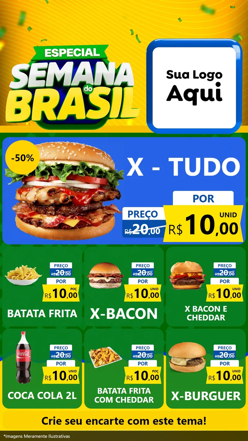 Modelo de Rede Social para Stories com o tema Especial Semana do Brasil para Hamburgueria