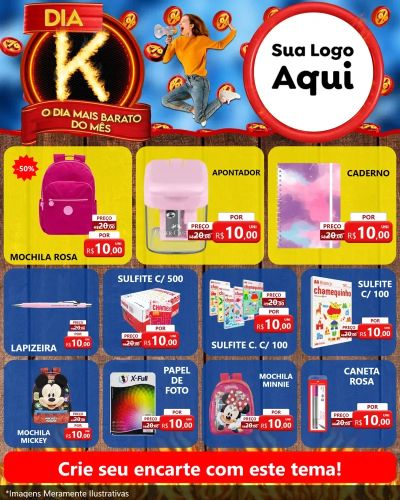 Modelo de Rede Social para Feed Instagram com o tema Dia K - O Dia Mais Barato Do Mês para Papelaria