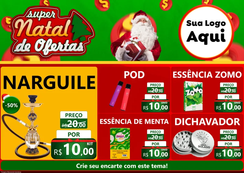 Modelo de Encarte para Encarte A4 Horizontal com o tema Super Natal de Ofertas para Tabacaria
