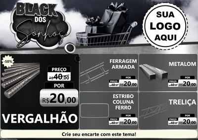 Modelo de Encarte para Encarte A4 Horizontal com o tema Black dos Sonhos para Ferragens