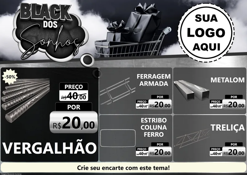 Modelo de Encarte para Encarte A4 Horizontal com o tema Black dos Sonhos para Ferragens