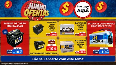 Modelo de TV para TV Horizontal com o tema Junho de Ofertas para Baterias Elétricas