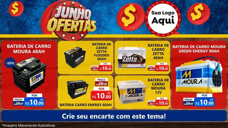 Modelo de TV para TV Horizontal com o tema Junho de Ofertas para Baterias Elétricas