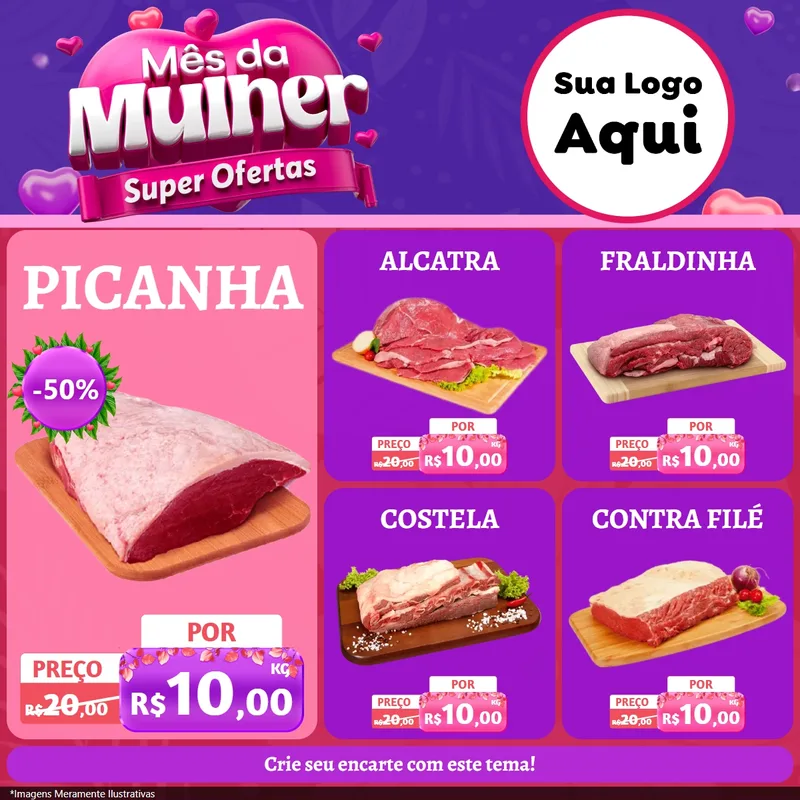 Modelo de Rede Social para Feed Facebook com o tema Mês da Mulher - Super Ofertas para Açougue