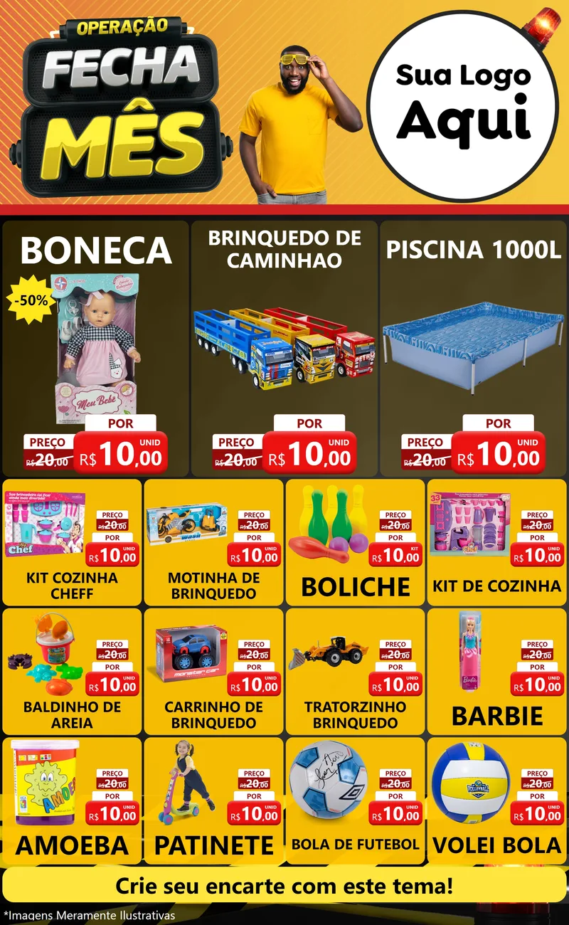 Modelo de Encarte para Encarte Grande com o tema Operação Fecha Mês para Brinquedos