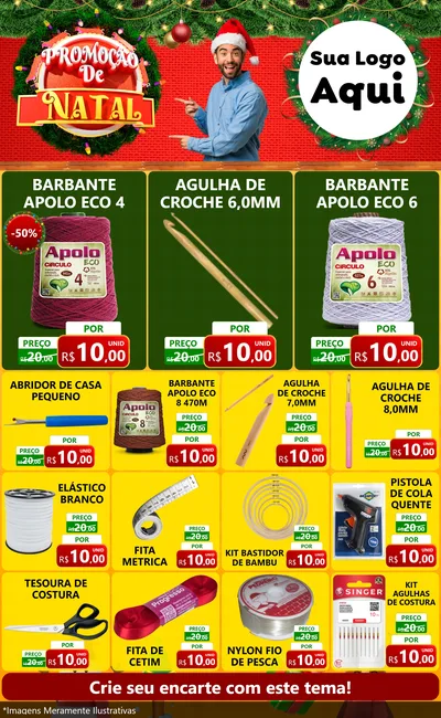 Modelo de Encarte para Encarte Grande com o tema Promoção de Natal para Armarinho e Aviamentos