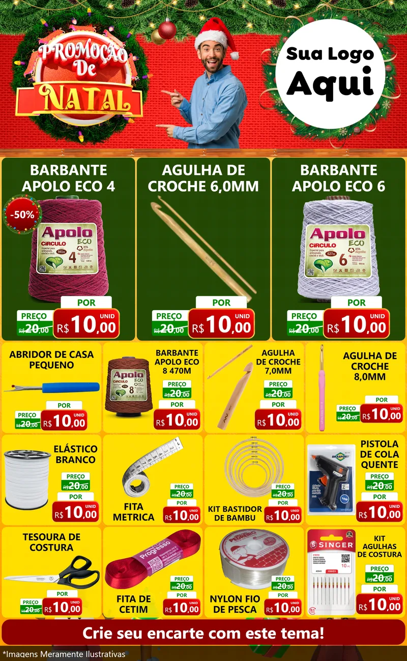 Modelo de Encarte para Encarte Grande com o tema Promoção de Natal para Armarinho e Aviamentos