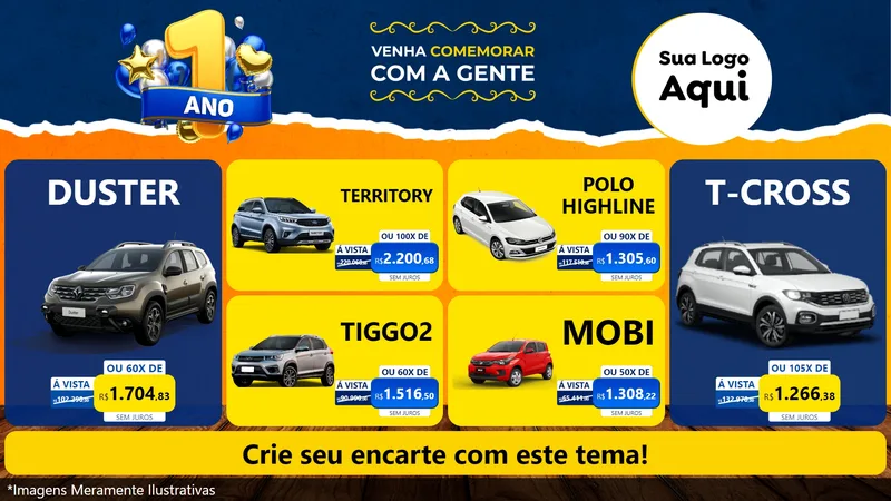Modelo de TV para TV Horizontal com o tema Um Ano de Aniversário para Concessionaria de Carros