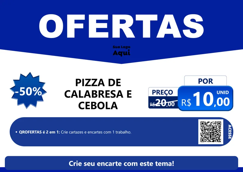 Modelo de Cartaz para Cartaz A4 Horizontal com o tema Ofertas Azul Cartaz para Pizzaria