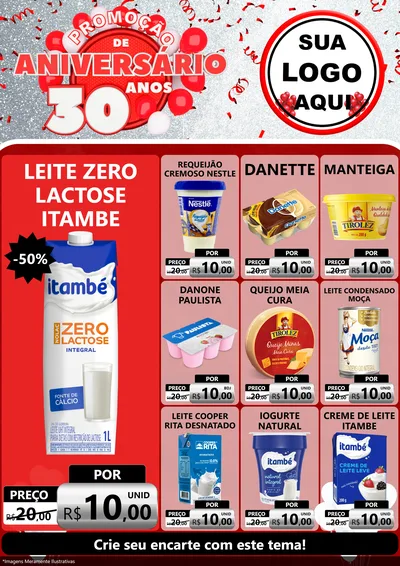 Modelo de Encarte para Encarte A4 Vertical com o tema Promoção de Aniversário - 30 Anos para Frios e Laticínios