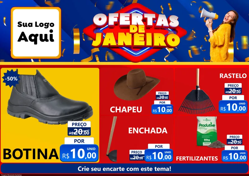 Modelo de Encarte para Encarte A4 Horizontal com o tema Ofertas de Janeiro para Agropecuária